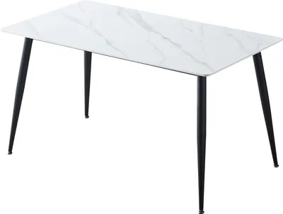 Produktbild von CasaDolce Esstisch ASTERA 1, 130x70x75 cm, Hochglanz weiß mit Marmormuster, Keramikplatte, 120 kg max. Belastung