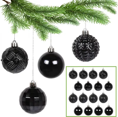 Obrázek produktu pro Antracitové ozdoby na vánoční stromeček, sada ozdob 6 cm, 16 ks. 1 pack