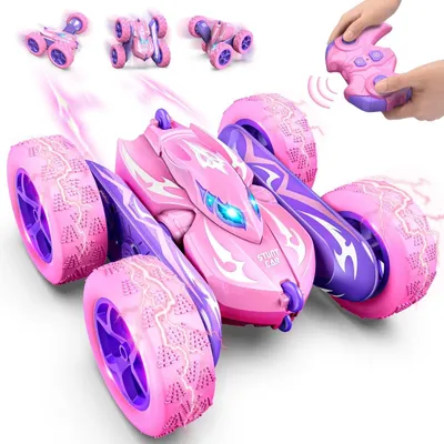 Productafbeelding van Afstandsbedieningsauto, geschikt voor kinderen van 3-8 jaar. 360° draaibaar, RC-auto, speelgoed voor buiten, cadeau. Geschikt voor meisjes, 2400 MHz, 4WD, monster truck, roze