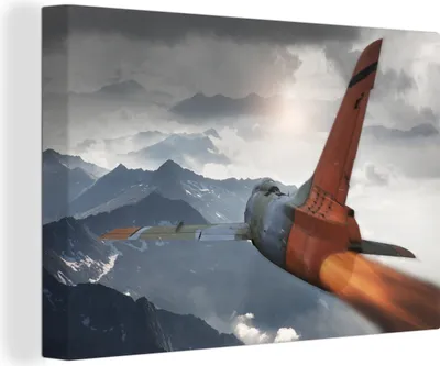 Produktbild von OneMillionCanvasses® - Leinwandbilder - 150x100 cm, Ein Armeejet über den Bergen, Wandbilder Kunstdruck Wanddekoration