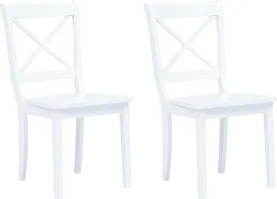 Two white wooden chairs with an X-shaped backrest are shown against a white background.