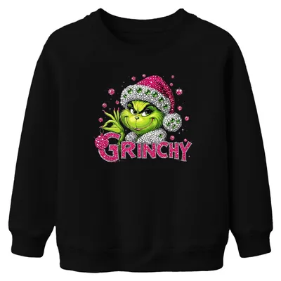 Immagine prodotto di Felpa Grinch con strass e glitter rosa e verde, regalo di Natale divertente, unisex per bambini, nera, taglia 152