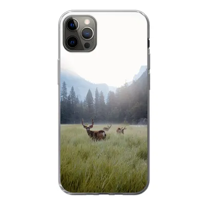 Produktbild von MuchoWow® Handyhülle Schutzhülle Hülle für iPhone 13 Pro Max Wald - Hirsche - Nebel Silikon Softcase Handy Hülle - Mobiltelefon