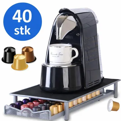 Obrázok produktu pre Držiak na kapsule Nespresso – držiak na kávové kapsule s 1 zásuvkou – pre až 40 kapsúl – čierny kovový dávkovač kapsúl do kuchyne, Obrázok generovaný UI