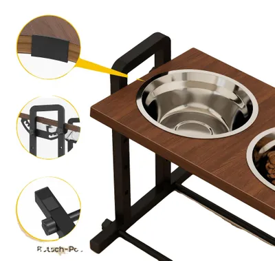 Image de Station d'alimentation pour chiens, réglable en hauteur, design ergonomique, gamelle