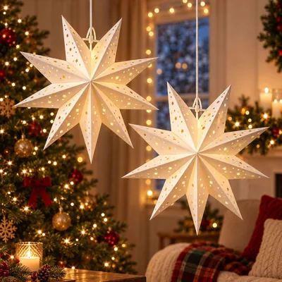 Weihnachtssterne beleuchtet mit Timer, weiß, 35 cm