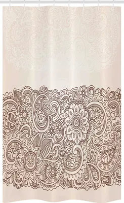Image de ABAKUHAUS Rideau de douche étroit en henné, motif mandala-paisley, ensemble de décoration de salle de bain en tissu avec crochets, 120 x 180 cm, brun clair