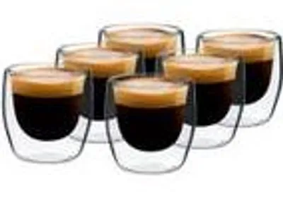 Produktbild von Glaswerk Espressotassen, Gläser Set mit 6 Espresso Tassen, Isolierte Kaffeetassen, Doppelwandige Gläser, Handgefertigte Espressotassen Set, Teegläser -30 bis 150°C, Espresso Thermogläser, Glas 80 ml