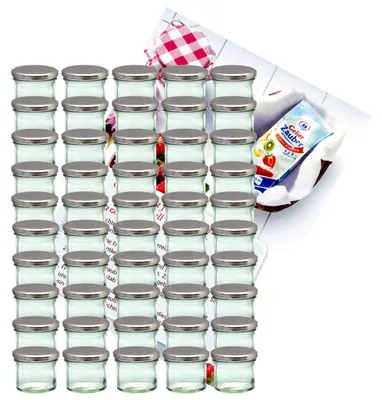 Image de lot de 50 bocaux de 125 ml avec couvercle argenté, livret de recettes inclus