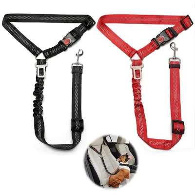 Productafbeelding van 2x Verstelbare autogordel voor honden met stootdemper, zwart/rood