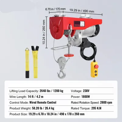 Obrázek produktu pro Elektrické kladkostroje – Kabelové kladkostroje – Navijáky – Jeřáby – Nosnost 1200 kg