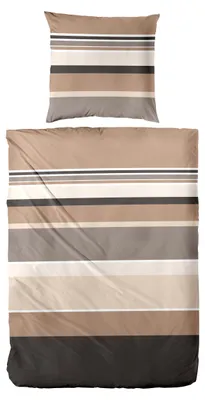 Produktbild von Mako-Satin Bettwäsche braun-beige gestreift 135x200 cm 80x80 cm temperaturausgleichend Reißverschluss