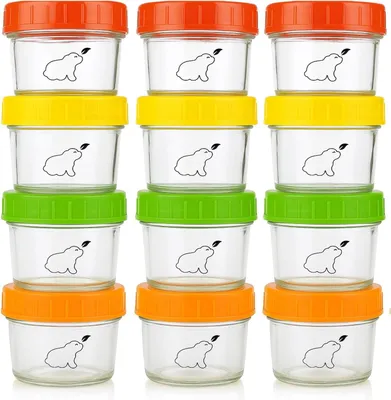 Produktbild von Glasbehälter zur Aufbewahrung von Babynahrung, 120 ml (Set mit 12) – Spülmaschinenfest – Geeignet für Gefrierschrank und Mikrowelle (ohne Deckel) – BPA-frei –