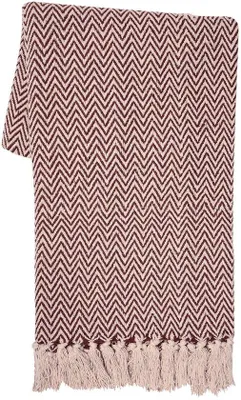 Zdjęcie produktu dla Koc Unyqoos® w stylu boho, dwustronny z wzorem rombów, 127 x 152 cm, 100% bawełna, z frędzlami – idealny do sofy i łóżka
