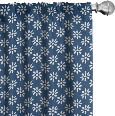 Obrázek produktu pro ABAKUHAUS Indigo závěsy, záclony, inspirované starořeckými dlaždicemi, motiv jarní sedmikrásky, 2 kusy 75 x 225 cm, tmavě modrá a bílá