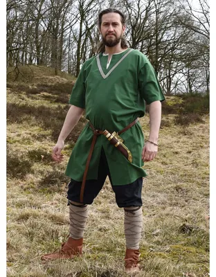 Zdjęcie produktu dla Średniowieczna tunika Ailrik z obramowaniem, krótkie rękawy, zielona - Średniowieczne stroje męskie Viking LARP rozmiar: S