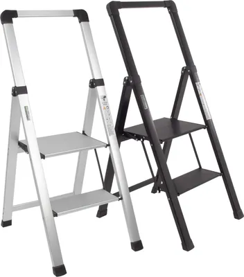 Produktbild von Alu Trittleiter 2-stufig klappbar Handlauf 150 kg Anti-Rutsch Trittflächen Klapptritt silber
