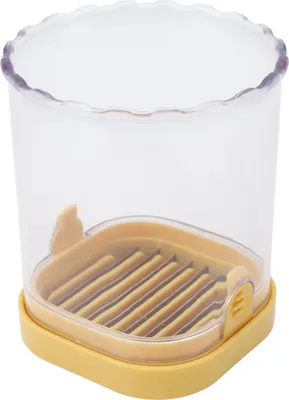 Image de Coupe-fruits et légumes Coupe-fruits rapide en acier inoxydable et plastique avec plaque poussoir pour bananes, fraises et œufs Gadget de cuisine jaune