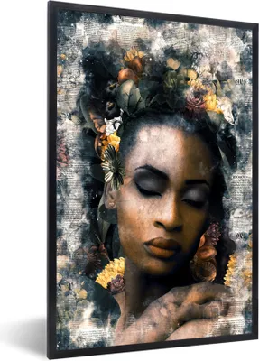Produktbild von MuchoWow® MuchoWow® Gerahmtes Poster Frau - Rauch - Blumen 60x90 cm - Poster mit zchwarzem Bilderrahmen - Kunst