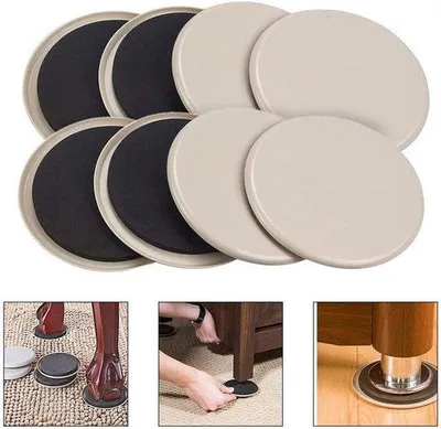 Immagine prodotto di Set da 8 pezzi - Pattini rotondi in gomma - 3,5 pollici - Riutilizzabili - Per spostare mobili su moquette e pavimenti in legno