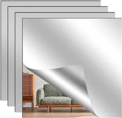 Image de Miroirs en acrylique sans cadre, lot de 4, 20 x 20 cm, miroirs muraux pour chambre à coucher et salon, miroirs décoratifs pour intérieur