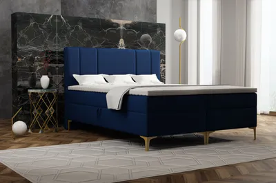 Produktbild von Emoebel24 Boxspringbett mit Topper und 2 Bettkasten, Polsterbett, Doppelbett 140x200 cm Ingolt Dunkelblau