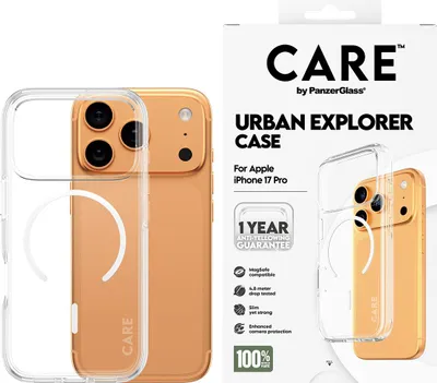 Zdjęcie produktu dla PanzerGlass CARE™ by ® Urban Explorer Case Transparent w. White MagSafe iPhone 18 Pro | 17 Pro, Pokrowiec, Apple, Apple - iPhone 17 Pro, Apple - iPhone 18 Pro, Przezroczysty