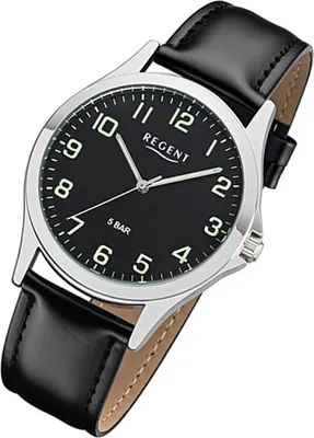 Produktbild von Regent Quarz Armbanduhr Herren 1112420 Leder Uhr schwarz Lederarmband UR1112420