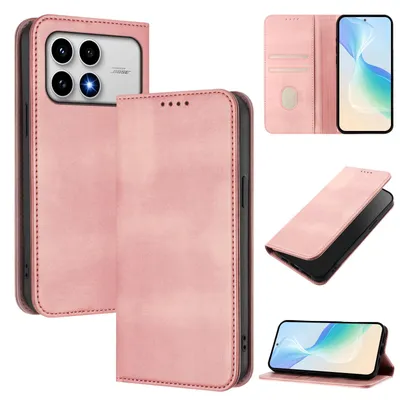 Image de Étui en cuir vintage pour Xiaomi Poco F8 Pro/Redmi K90, avec protection RFID, compartiments pour cartes et support intégré, couleur rose
