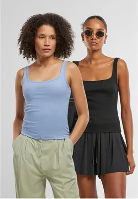 Obrázek produktu pro Dámské tílko Urban Classics Ladies Wide Neck Rib Top 2-Pack black+powderblue - 5XL
