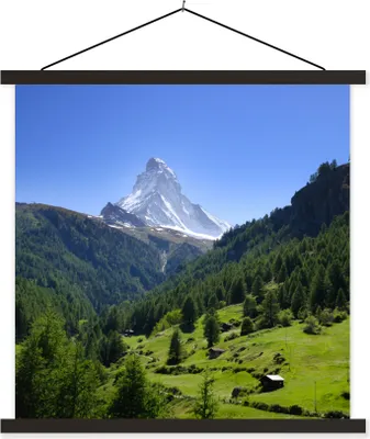 Produktbild von MuchoWow® Textilposter Schweizer Alpen im Matterhorn mit grünen Bäumen 90x90 cm mit schwarzem Rahmen - Magnetisches