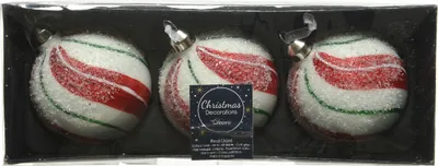 Produktbild von Weihnachtskugeln Glas 8cm mit Streifen Muster 3er Set weiß / rot
