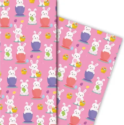 Produktbild von Süßes Oster Geschenkpapier mit lustigen Häschen auf rosa - G5191, 32 x 48cm