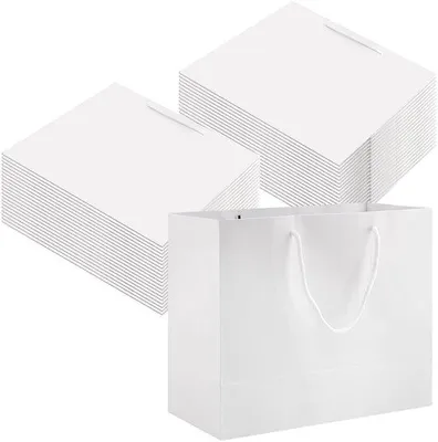 Produktbild von Geschenkzakken 40 Stück - Weiß - 250 g - 25 x 30 x 13,5 cm - Handtaschen - Ideal für Geburtstage/ Hochzeiten