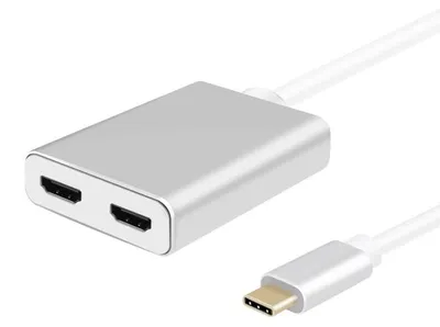 Produktbild von helos Splitter USB 3.1 Type-C™ St./2x HDMI Buchse, PREMIUM 4K, silber