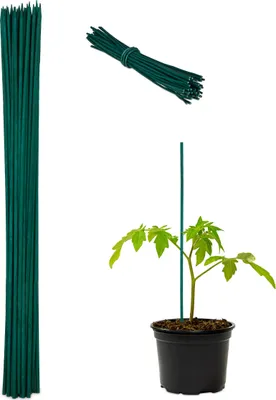 Zdjęcie produktu dla Relaxdays – paliki do roślin, zestaw 50 sztuk, bambus, 60 cm, średnica 6 mm, paliki do uprawy warzyw, podpórki dla pnączy, 50 drucików do wiązania, kolor zielony