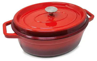 Produktbild von ToCi Bräter mit Deckel backofengeeignet | Gusseisen Topf eimailliert 33cm | Schmortopf 5.5 Liter Fassungsvermögen | Bräter Induktion geeignet | Kasserolle für Brot backen | Bratentopf in Farbe: rot