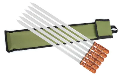 Produktbild von BEM ADANA Premium Edelstahl Grillspieße für Kebab, Schaschlik und Fleisch, 6 Stück, 60 cm lang mit Holzgriffen und Aufbewahrungstasche
