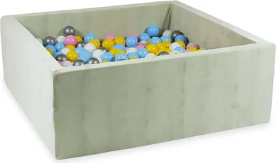 Produktbild von Bällebad 110x110x40 Samtig weich Hellmint – Mit 600 Bällen / weiß, silber, puderrosa, gelb, babyblau