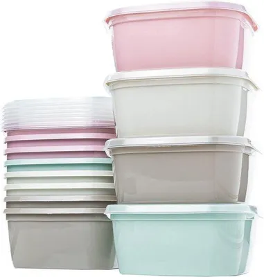 Produktbild von 12 Stück Fertigpackungsdosen, runde Plastikdosen 1 Liter, BPA-frei, mikrowellengeeignet, Geschirrspülergeeignet, Gefriergeeignet, Dosen mit Deckeln