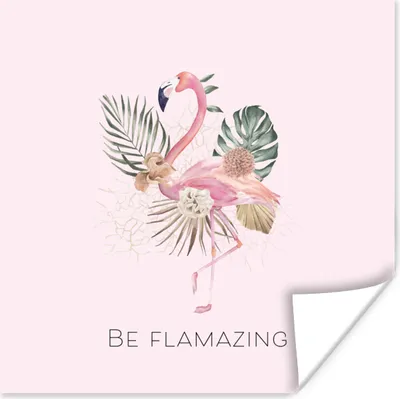 Produktbild von MuchoWow® Poster Flamingo - Blumen - Blätter - Pastell 100x100 cm - Babyzimmer