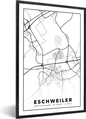 Produktbild von MuchoWow® Gerahmtes Poster Stadtplan - Eschweiler - Karte 40x60 cm - Poster mit Schwarzem Bilderrahmen Wandposter Rahmen Foto Bilder - Papierdruck - Wandbilder