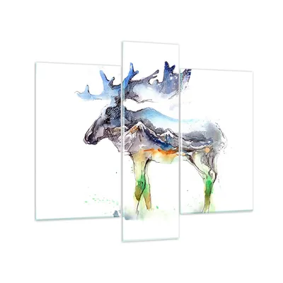 Produktbild von Bilder auf glas - Moose Berge Winter illustration - 95x80cm - Glasbilder - Wandbilder - Kunstdruck - zum Aufhängen bereit - Wanddekoration aus Glas - Glas Bilder - Wandbild auf Glas - GCB95x80-3041