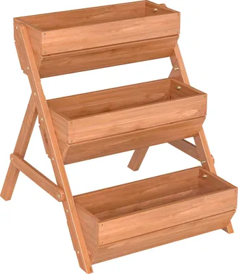 Produktbild von Vertikales Hochbeet mit 3 Etagen Vertikalbeet aus Holz Blumenkasten mit 3 Pflanzkästen Ablauflöchern Braun