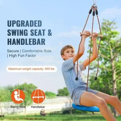 Immagine prodotto di Set di scivoli in corda (1585 cm) per bambini e adulti, portata fino a 227 kg, attrezzatura da gioco per esterni in giardino con imbracatura di sicurezza in nylon, sedile e manubrio