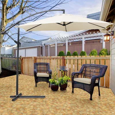 Produktbild von Fiqops Sonnenschirm Beige Ø300cm Ampelschirm Gartenschirm Marktschirm Kurbel Balkon Alu Neigbar