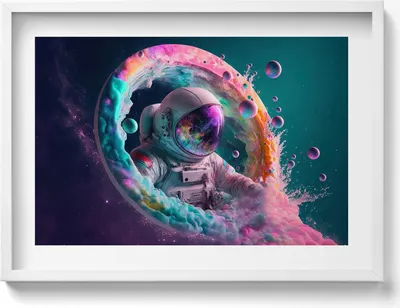 Produktbild von Kosmonautenfarbene Wolken– Wandbild mit Rahmen – Gerahmtes Bild  – Wanddekoration – 70x50 cm –  Weiß Rahmen