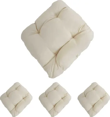 Image de set de 4 coussins d'assise Dublin, coussin de chaise, 41x38x8cm ~ crème