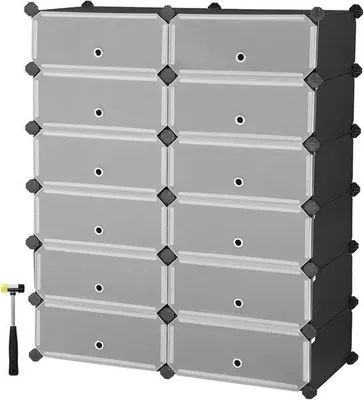 Immagine prodotto di Scaffale in metallo nero 40x30x17 cm, 12 scomparti, per lo stoccaggio