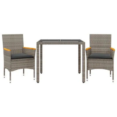 Produktbild von 3-tlg. Garten-Essgruppe mit Kissen Grau Poly Rattan und Glas
